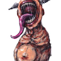 Mr. Big rot. Zombie painting original art, Horror Dark art creepy Contemporary Outsider Art. Acrylic, paper