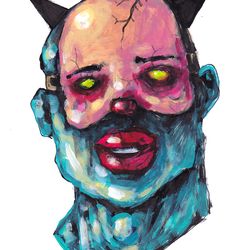 Mr. Small maska. Zombie painting original art, Horror Dark art creepy Contemporary Outsider Art. Acrylic, paper