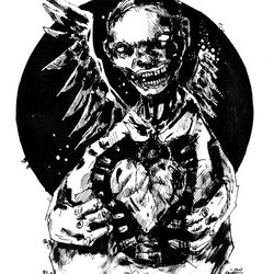 Mr. Black heart. Zombie painting original art, Horror Dark art creepy Contemporary Outsider Art. Acrylic, paper
