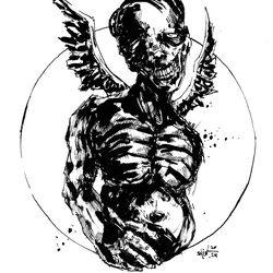 Mr. Black angel. Zombie painting original art, Horror Dark art creepy Contemporary Outsider Art. Acrylic, paper