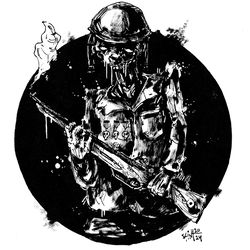 Mr. Soldat. Zombie painting original art, Horror Dark art creepy Contemporary Outsider Art. Acrylic, paper