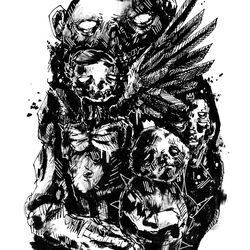 Mr. Kuchka ink. Zombie painting original art, Horror Dark art creepy Contemporary Outsider Art. Acrylic, paper
