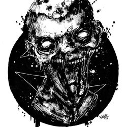 Mr. Shkura ink. Zombie painting original art, Horror Dark art creepy Contemporary Outsider Art. Acrylic, paper