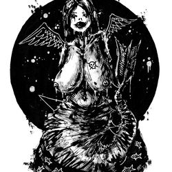 Mrs. Mermaid. Nude erotic painting original art, Horror Dark art creepy Contemporary Outsider Art. Acrylic, paper