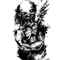 Mr. Lisina ink. Zombie painting original art, Horror Dark art creepy Contemporary Outsider Art. Acrylic, paper