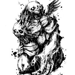 Mr. Dvachela ink. Zombie painting original art, Horror Dark art creepy Contemporary Outsider Art. Acrylic, paper