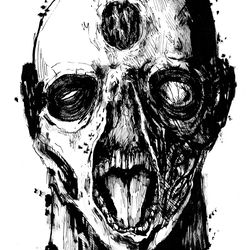 Mr. Secret eye ink. Zombie painting original art, Horror Dark art creepy Contemporary Outsider Art. Acrylic, paper