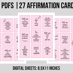 27 Affirmation Cards Printable, Mindfulness Affirmations Deck, Self-Care Cards, Positive Daily Affirmation, Digital Down
