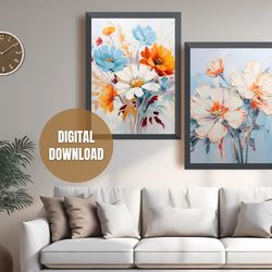 Printable Set of 2 Flowers in minimalism Wall Art Posters, Printable Flowers Wall Art, Digital Download