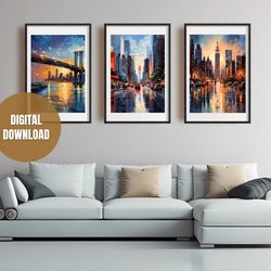 Printable Set of 6 New York in Abstract and Impressionism Wall Art Posters, New York Wall Art, Digital Download