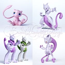 Mew And All Mewtwo In One Papercraft Set PDF DXF Templates