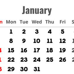 January monthly calendar single page print ready and downloadable template