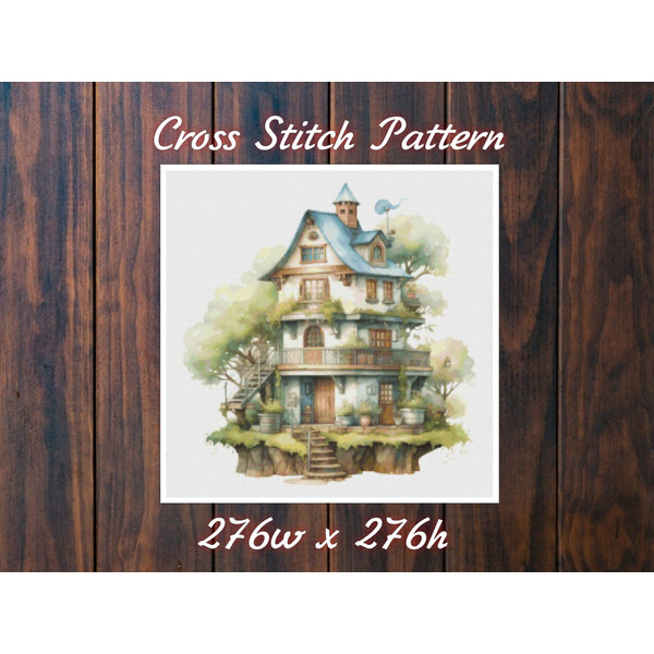 Cottage - Cross Stitch Pattern - PDF Counted House Village - Fabulous Fantastic Magical Little House in Garden - House in Flowers .jpg