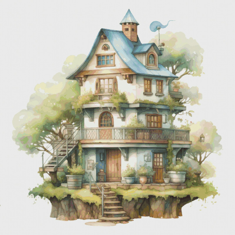 Cottage - Cross Stitch Pattern - PDF Counted House Village - Fabulous Fantastic Magical Little House in Garden - House in Flowers - 5 Sizes.png