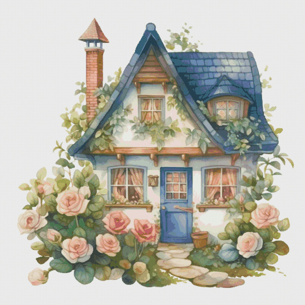 House in Garden - Cross Stitch Pattern - PDF Counted House Village - Fabulous Fantastic Magical Little Cottage - House in Flowers - 5 Sizes.png