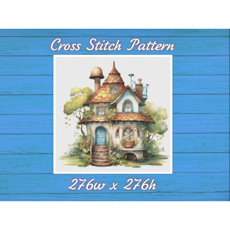 Cottage - Cross Stitch Pattern - PDF Counted House Village - Fabulous Fantastic Magical Little House in Garden - House in Flowers .jpg