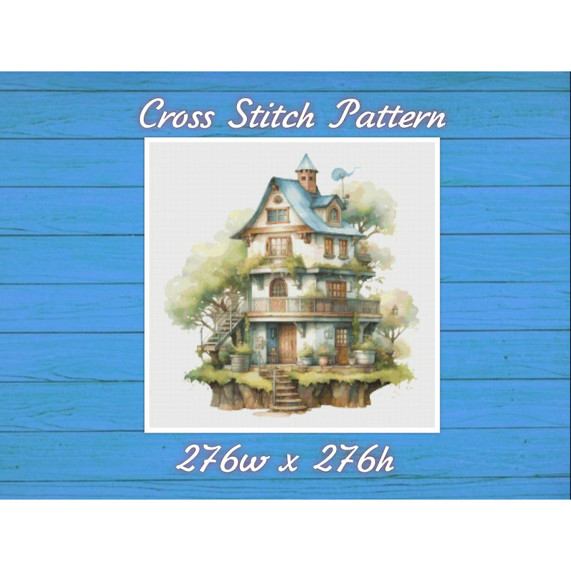 Cottage - Cross Stitch Pattern - PDF Counted House Village - Fabulous Fantastic Magical Little House in Garden - House in Flowers .jpg