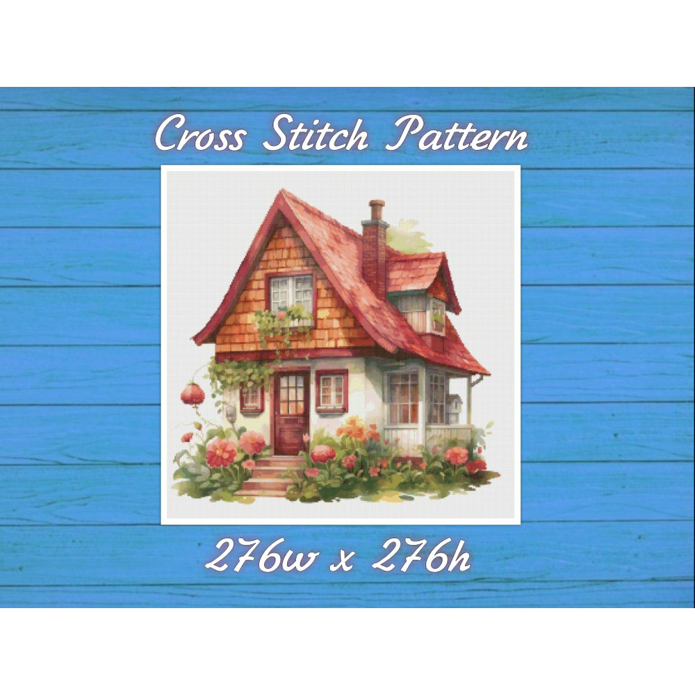 House in Garden - Cross Stitch Pattern - PDF Counted House Village - Fabulous Fantastic Magical Little Cottage - House in Flowers.jpg