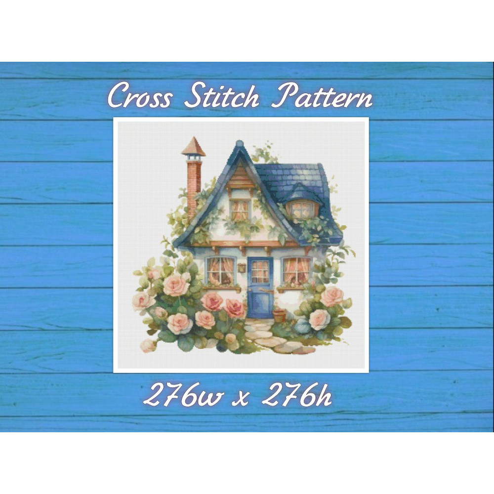 House in Garden - Cross Stitch Pattern - PDF Counted House Village - Fabulous Fantastic Magical Little Cottage - House in Flowers.jpg