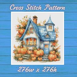 Cottage Autumn - Cross Stitch Pattern - PDF Counted House Village - Fabulous Fantastic Magical House in Garden Pumpkins