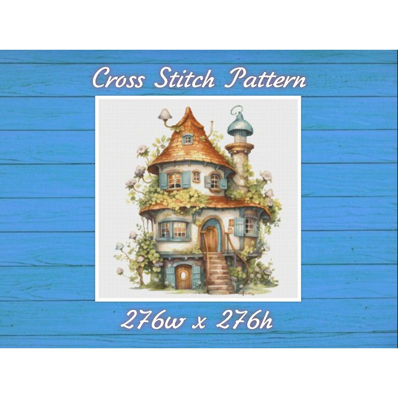 Cottage - Cross Stitch Pattern - PDF Counted House Village - Fabulous Fantastic Magical Little House in Garden - House in Flowers .jpg