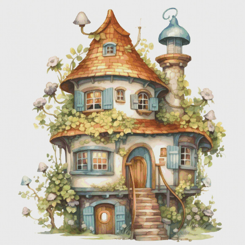 Cottage - Cross Stitch Pattern - PDF Counted House Village - Fabulous Fantastic Magical Little House in Garden - House in Flowers - 5 Sizes.png