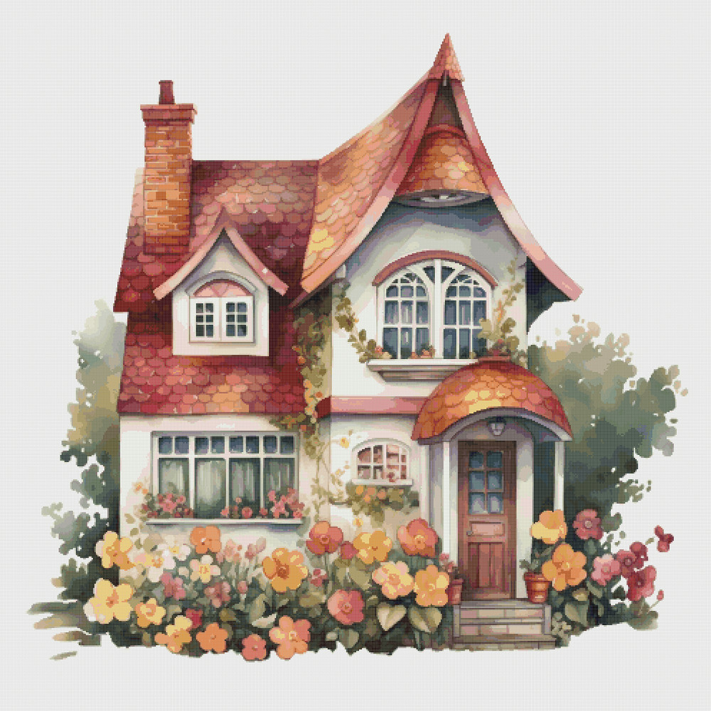 House in Garden - Cross Stitch Pattern - PDF Counted House Village - Fabulous Fantastic Magical Little Cottage - House in Flowers - 5 Sizes.png