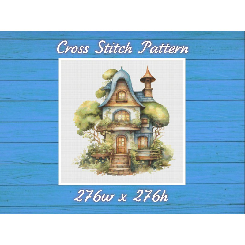 Cottage - Cross Stitch Pattern - PDF Counted House Village - Fabulous Fantastic Magical Little House in Garden - House in Flowers .jpg