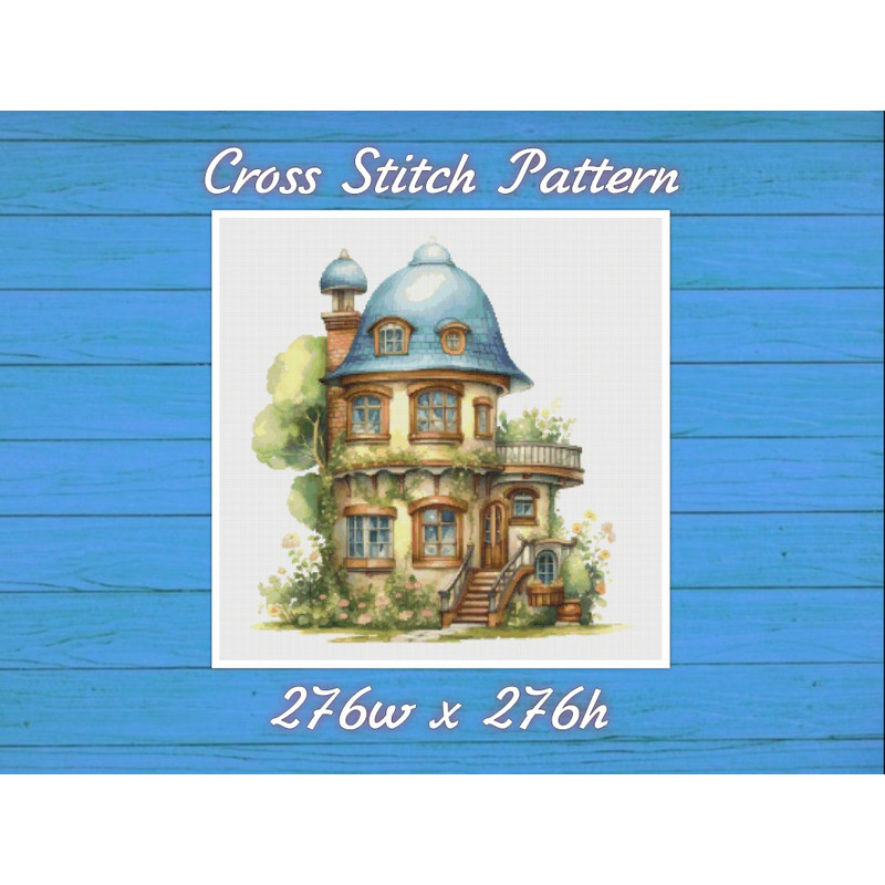 Cottage - Cross Stitch Pattern - PDF Counted House Village - Fabulous Fantastic Magical Little House in Garden - House in Flowers .jpg