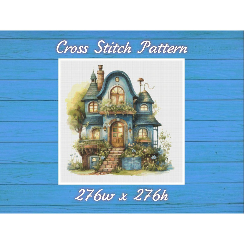 Cottage - Cross Stitch Pattern - PDF Counted House Village - Fabulous Fantastic Magical Little House in Garden - House in Flowers .jpg