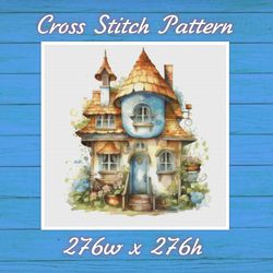 Cottage - Cross Stitch Pattern - PDF Counted House Village - Fabulous Fantastic Magical Little House in Garden - House