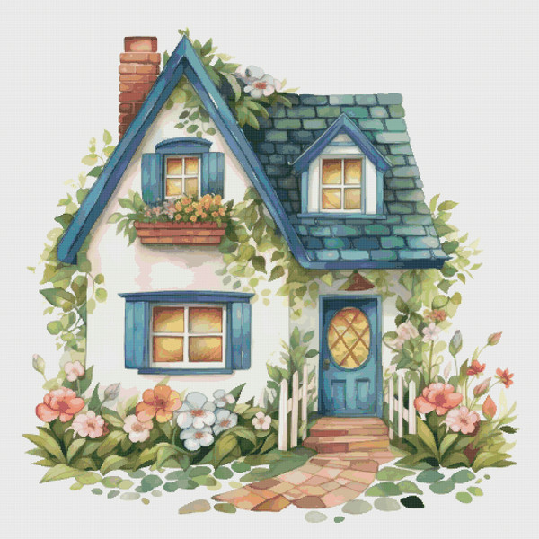 House in Garden - Cross Stitch Pattern - PDF Counted House Village - Fabulous Fantastic Magical Little Cottage - House in Flowers - 5 Sizes.png