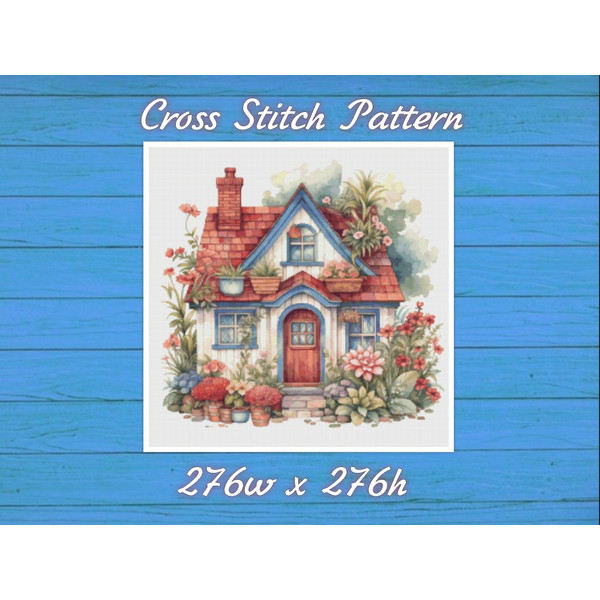 House in Garden - Cross Stitch Pattern - PDF Counted House Village - Fabulous Fantastic Magical Little Cottage - House in Flowers.jpg