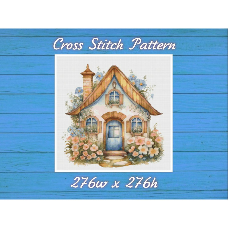 House Village - Cross Stitch Pattern - PDF Counted House in Garden - Fabulous Fantastic Magical Little Cottage - House in Flowers.jpg