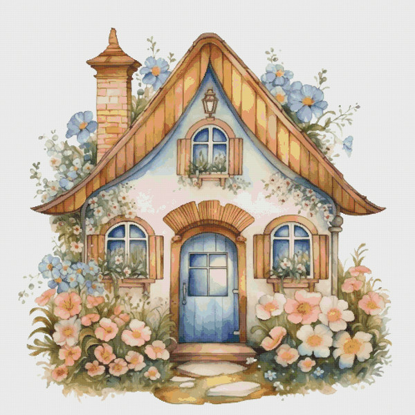 House Village - Cross Stitch Pattern - PDF Counted House in Garden - Fabulous Fantastic Magical Little Cottage - House in Flowers - 5 Sizes.png
