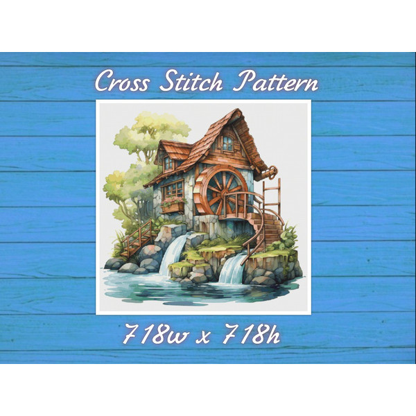 The House by the River - Cross Stitch Pattern - PDF Counted The House is Wooden - Fabulous Fantastic Magical House with a Mill .jpg