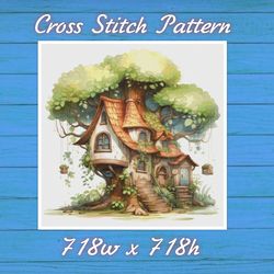 TreeHouse - Cross Stitch Pattern - PDF Counted House Village - Fabulous Fantastic Magical Cottage - Cottage in Garden