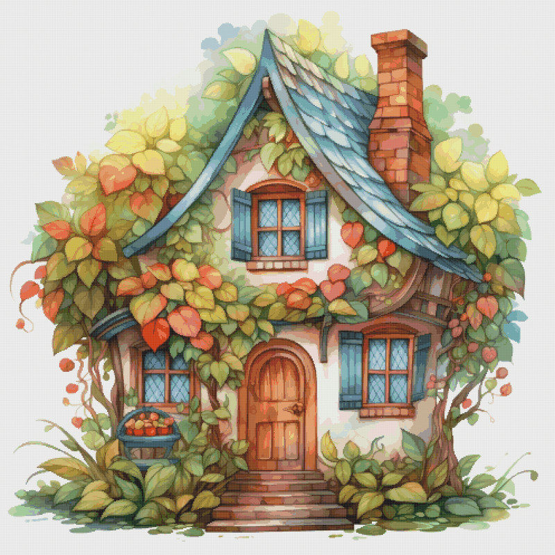 Cottage in Garden - Cross Stitch Pattern - PDF Counted House Village - Fabulous Fantastic Magical Cottage - House in Flowers - 5 Sizes.png