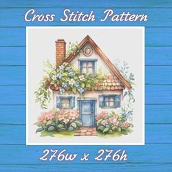 House Village Cross Stitch Pattern PDF Counted House in Garden - Fabulous Fantastic Magical Little Cottage House
