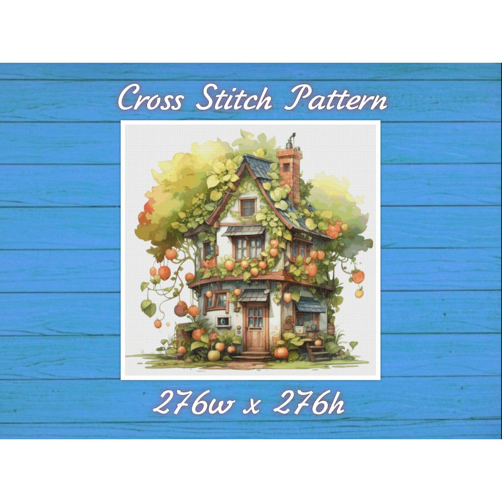 Cottage in Garden Cross Stitch Pattern PDF Counted House Village - Fabulous Fantastic Magical Cottage House .jpg