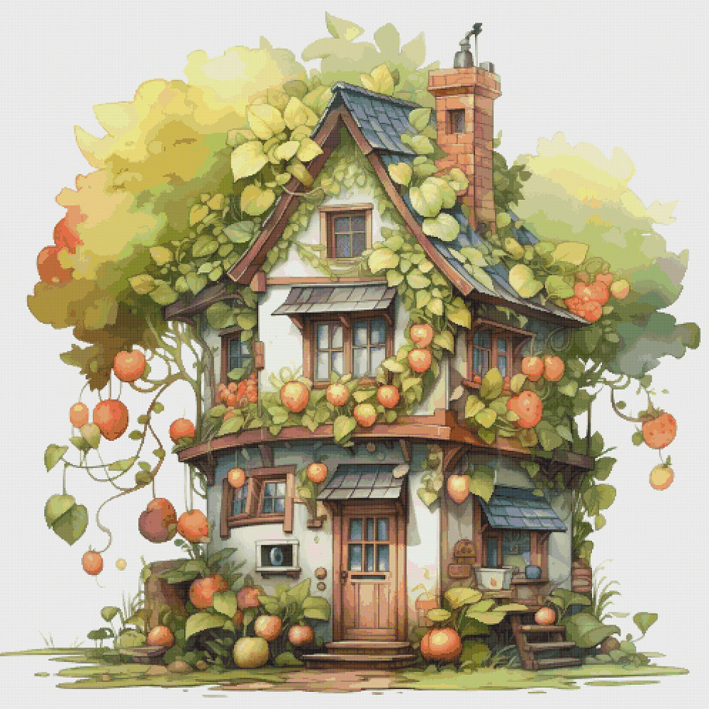 Cottage in Garden - Cross Stitch Pattern - PDF Counted House Village - Fabulous Fantastic Magical Cottage - House in Flowers - 5 Sizes.png