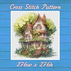Cottage in Garden Cross Stitch Pattern PDF Counted House Village - Fabulous Fantastic Magical Cottage House
