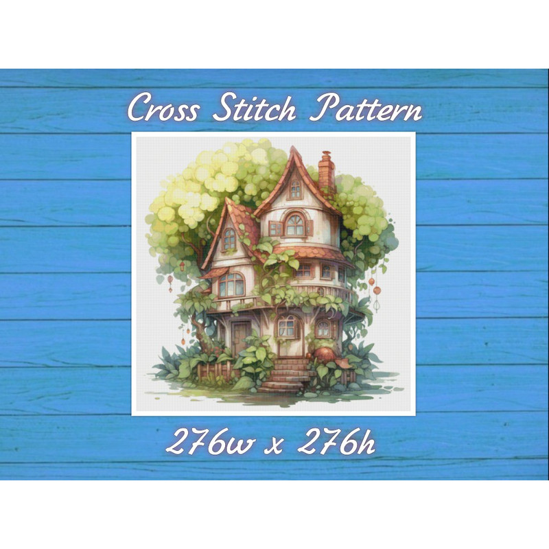 Cottage in Garden Cross Stitch Pattern PDF Counted House Village - Fabulous Fantastic Magical Cottage House .jpg