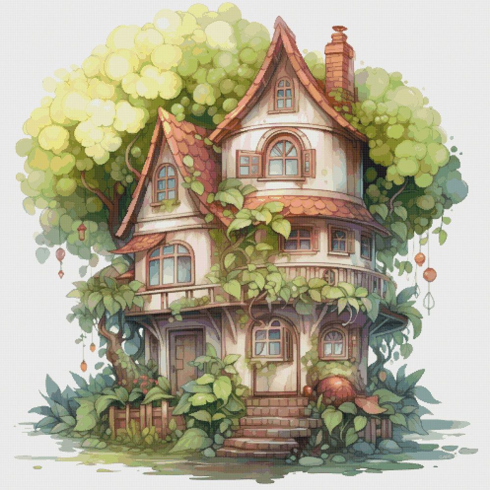 Cottage in Garden - Cross Stitch Pattern - PDF Counted House Village - Fabulous Fantastic Magical Cottage - House in Flowers - 5 Sizes.png