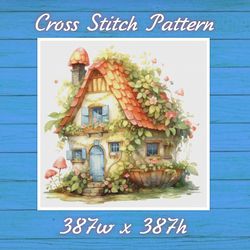Cottage in Garden Cross Stitch Pattern PDF Counted House Village - Fabulous Fantastic Magical Cottage House