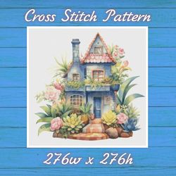 Cottage in Flowers Cross Stitch Pattern PDF Counted House Village - Fabulous Fantastic Magical House in Garden 775 276