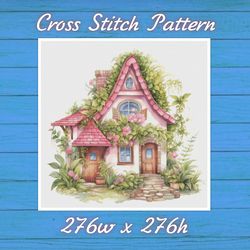 Cottage in Flowers Cross Stitch Pattern PDF Counted House Village - Fabulous Fantastic Magical House in Garden 741 276