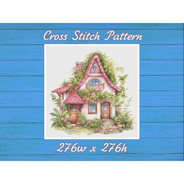 Cottage in Flowers Cross Stitch Pattern PDF Counted House Village - Fabulous Fantastic Magical House in Garden 741.jpg