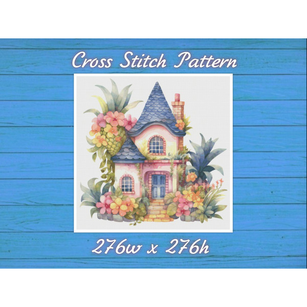 Cottage in Flowers Cross Stitch Pattern PDF Counted House Village - Fabulous Fantastic Magical House in Garden 772 276.jpg
