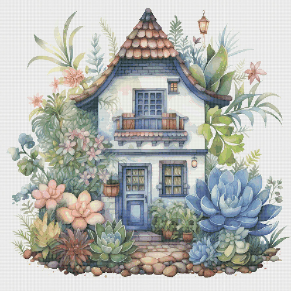 Cottage in Flowers - Cross Stitch Pattern - PDF Counted House Village - Fabulous Fantastic Magical House in Garden - 5 Sizes.png